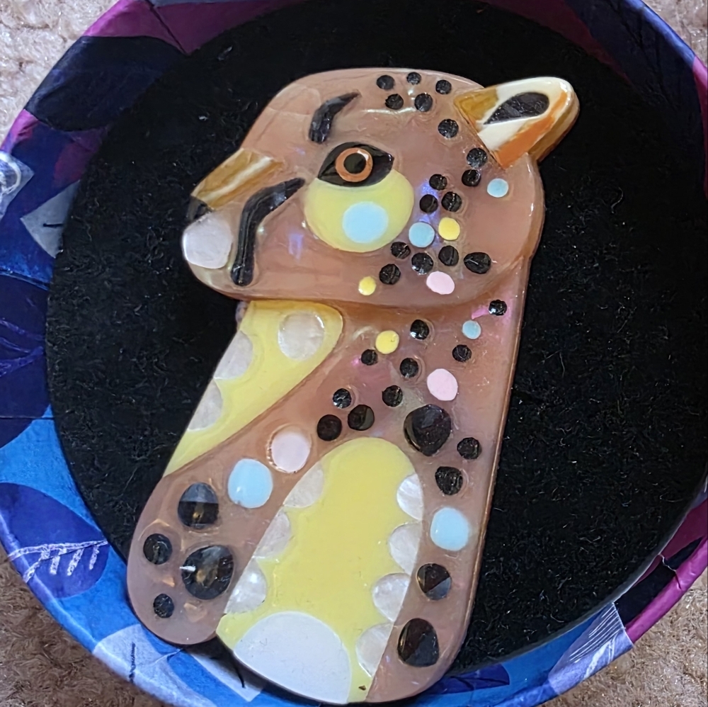 Erstwilder The Choosy Cheetah brooch. Pete Cromer Collaboration.